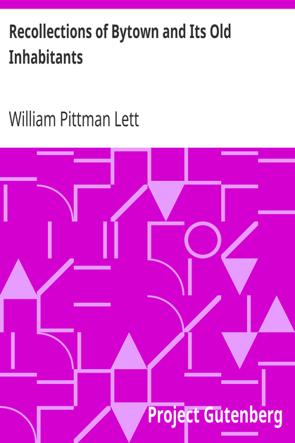 Recollections of Bytown and Its Old Inhabitants cover
