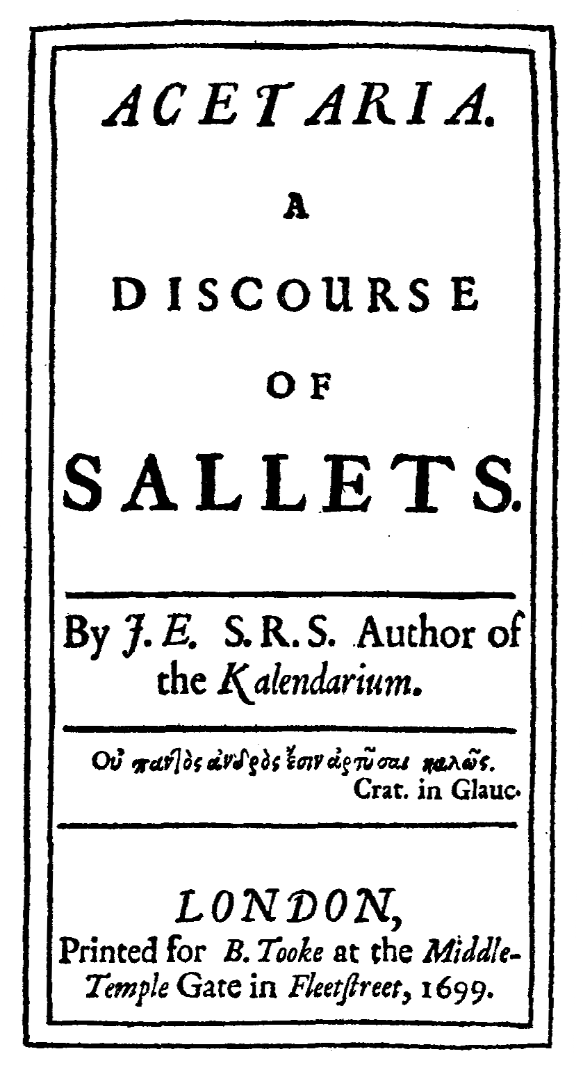 Acetaria: A Discourse of Sallets cover