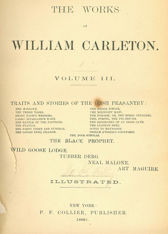 Phelim Otoole's Courtship and Other Stories / Traits And Stories Of The Irish Peasantry, The Works of / William Carleton, Volume Three cover