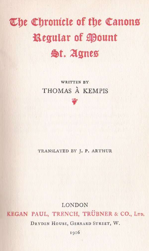 The Chronicle of the Canons Regular of Mount St. Agnes cover