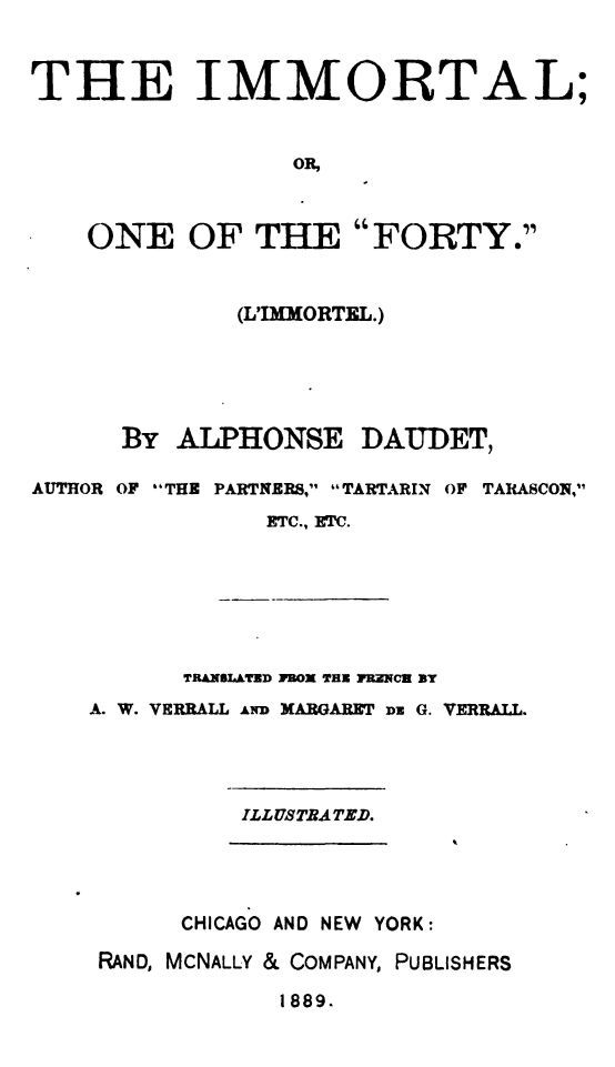 The Immortal; Or, One of the "Forty." / (L'immortel) - 1877 cover
