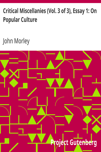 Critical Miscellanies (Vol. 3 of 3), Essay 1: On Popular Culture cover