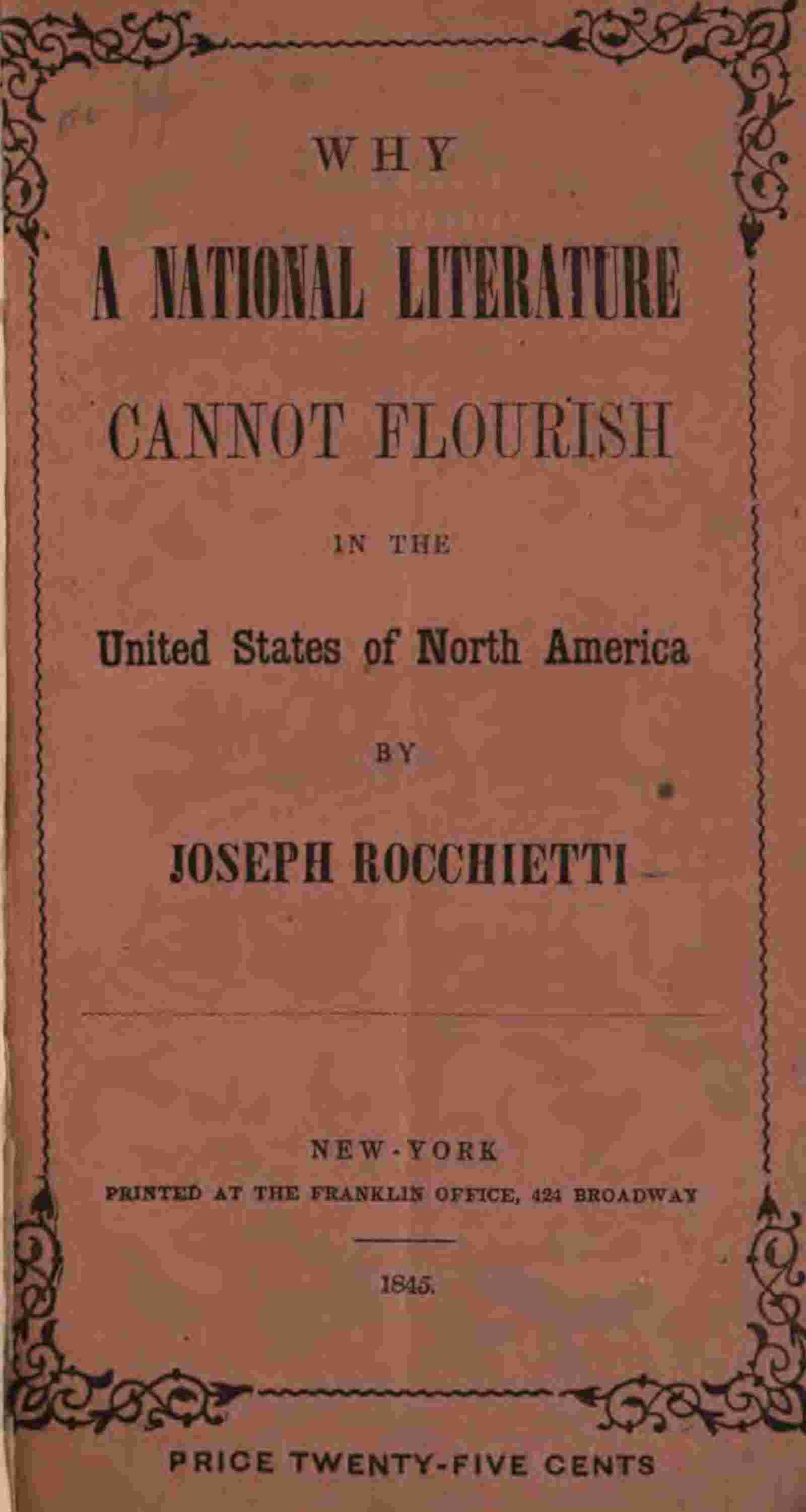 Why a National Literature Cannot Flourish in the United States of North America cover