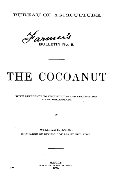The Cocoanut: With reference to its products and cultivation in the Philippines cover