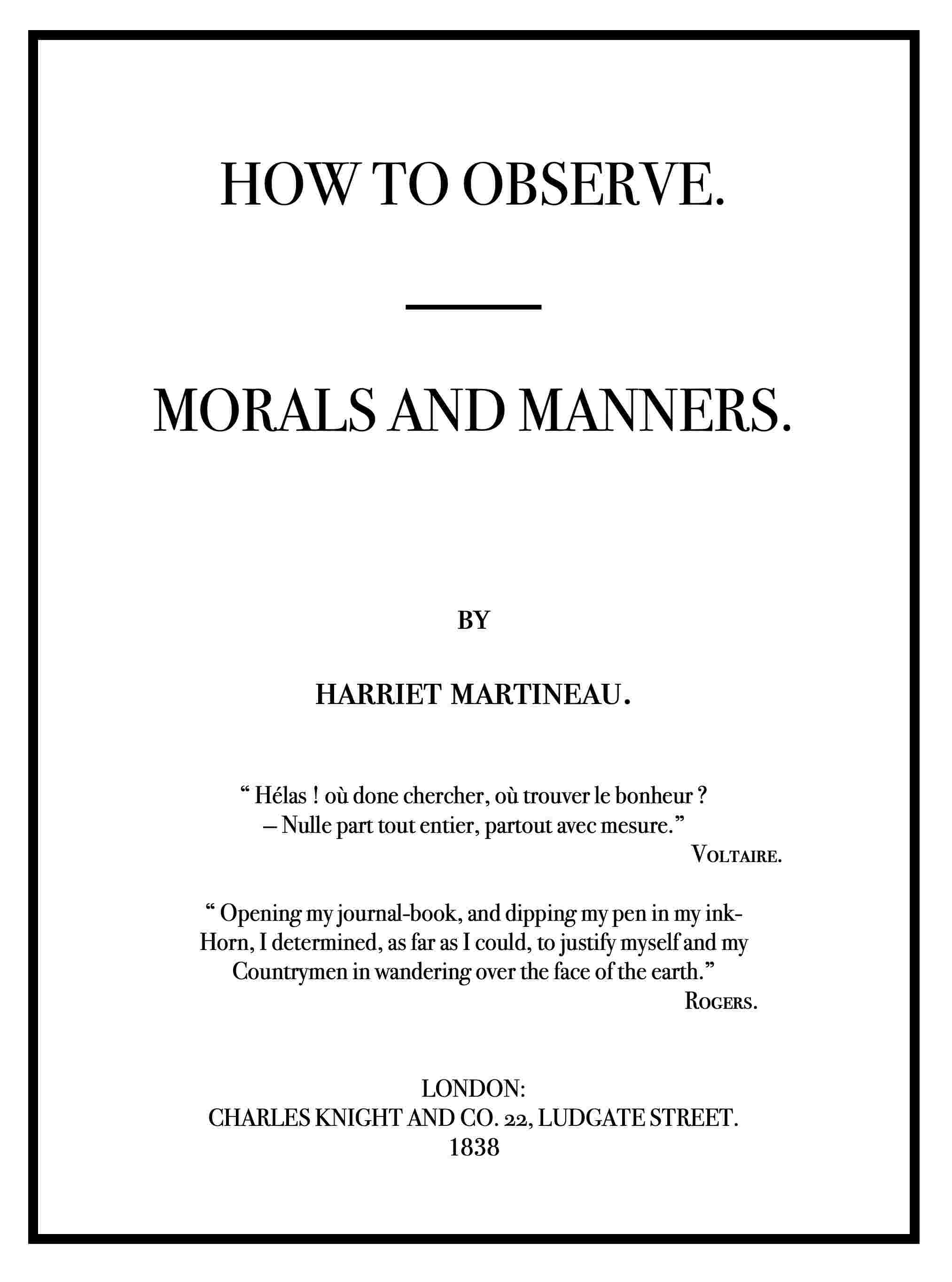 How to Observe: Morals and Manners cover