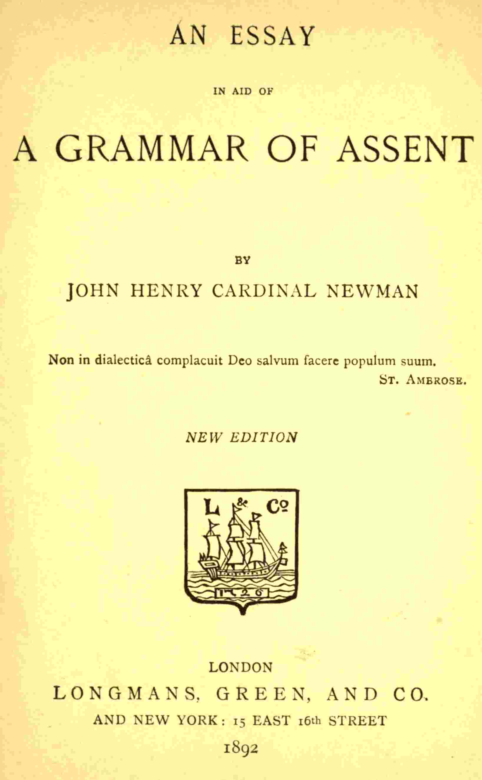 An Essay in Aid of a Grammar of Assent cover