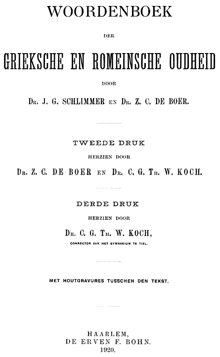 Woordenboek der Grieksche en Romeinsche oudheid cover