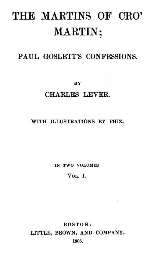The Martins Of Cro' Martin, Vol. I (of II) cover