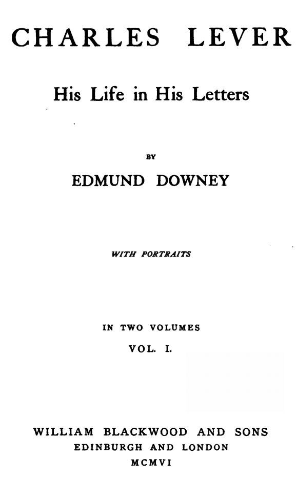 Charles Lever, His Life in His Letters, Vol. I cover