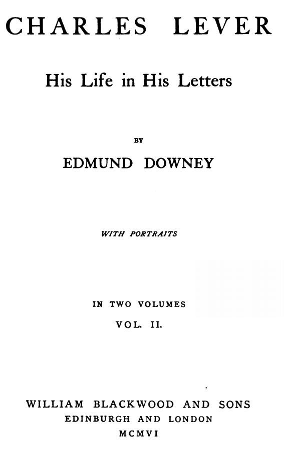 Charles Lever, His Life in His Letters, Vol. II cover