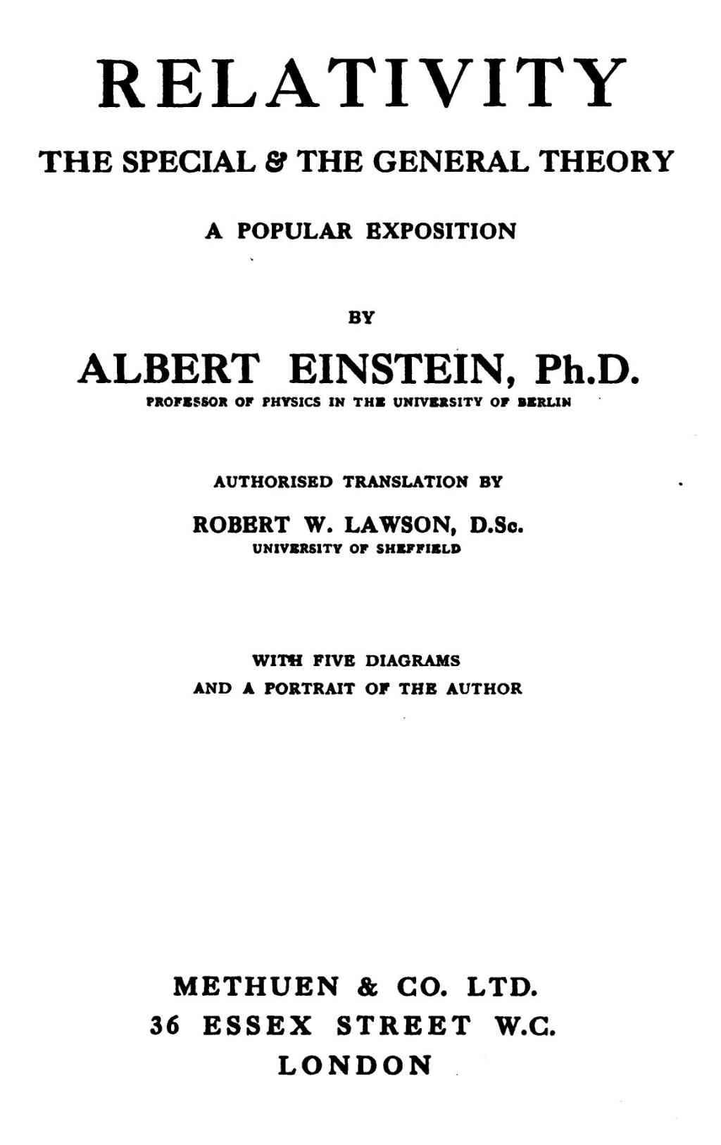 Relativity: The Special & the General Theory / A Popular Exposition, 3rd ed. cover