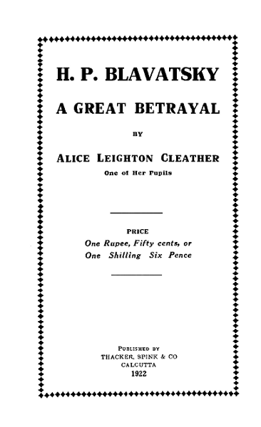 H. P. Blavatsky; A Great Betrayal cover