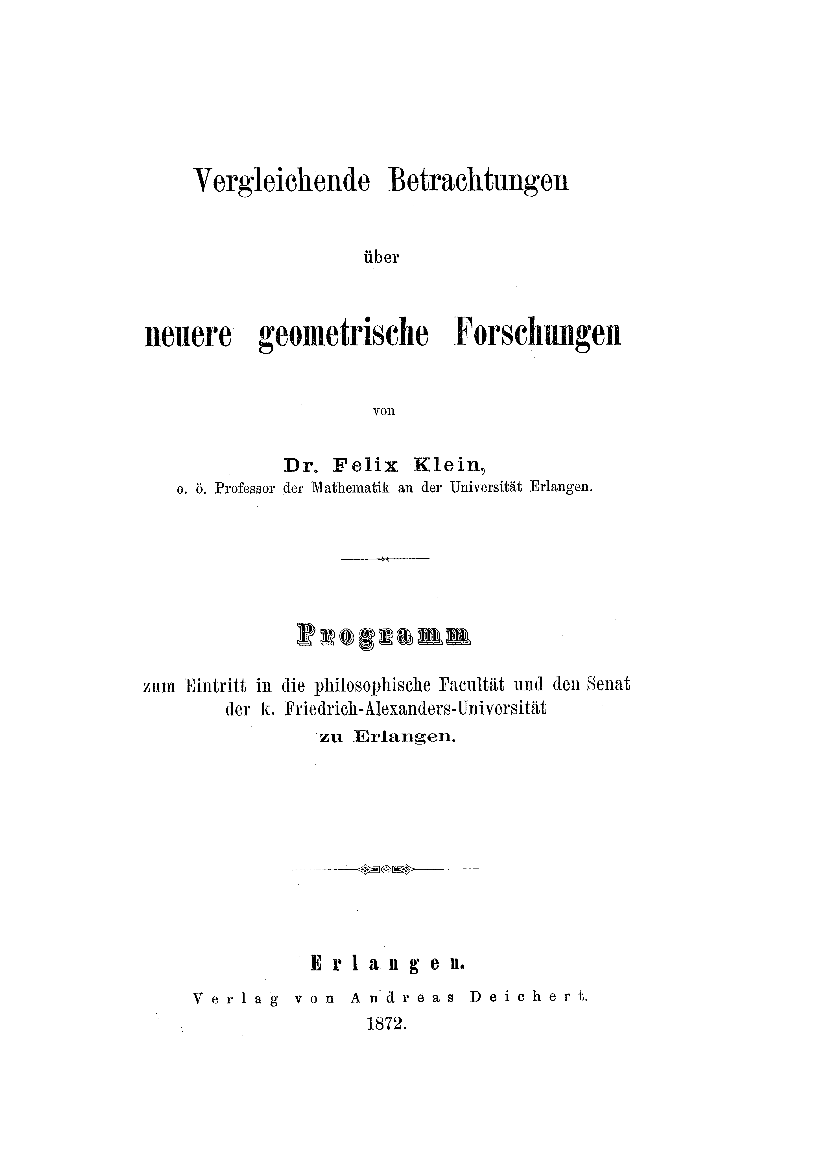 Vergleichende Betrachtungen über neuere geometrische Forschungen cover
