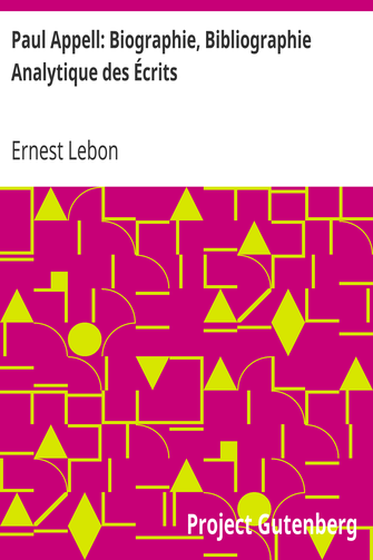 Paul Appell: Biographie, Bibliographie Analytique des Écrits cover