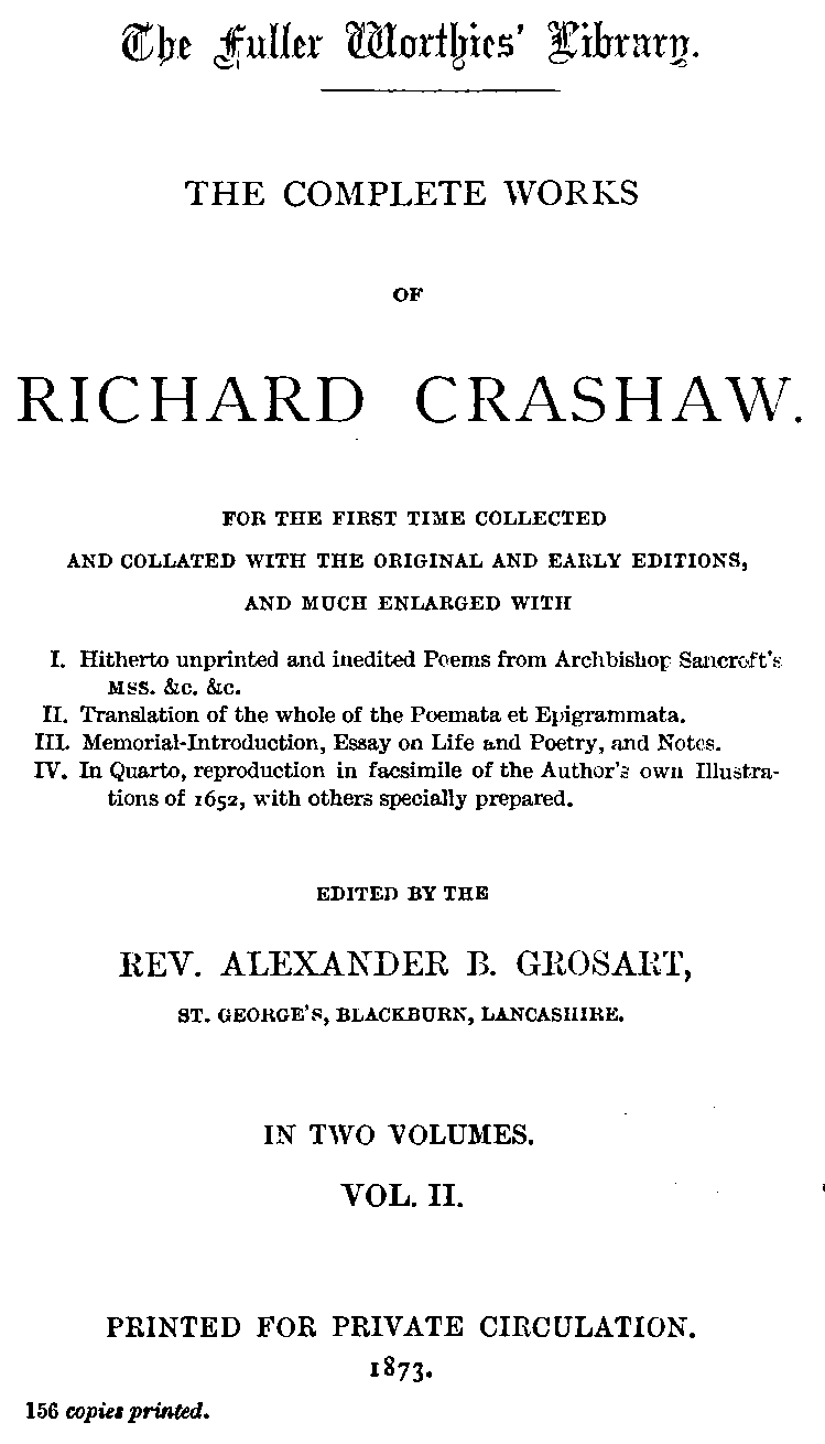The Complete Works of Richard Crashaw, Volume II cover