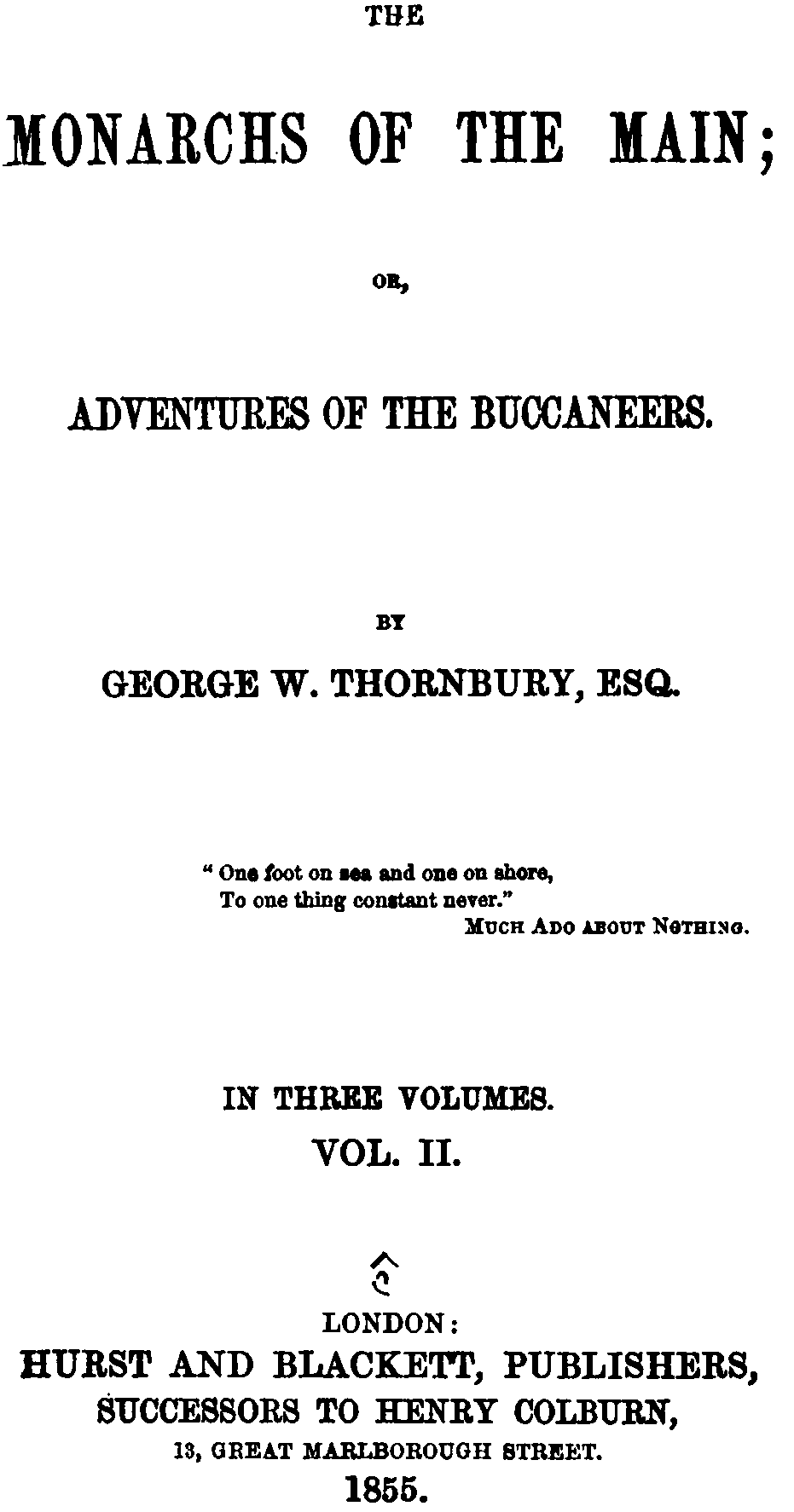 The Monarchs of the Main; Or, Adventures of the Buccaneers. Volume 2 (of 3) cover