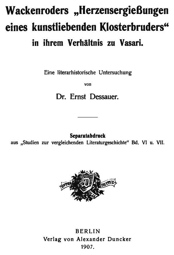 Wackenroders "Herzensergießungen eines kunstliebenden Klosterbruders" in ihrem Verhältnis zu Vasari cover
