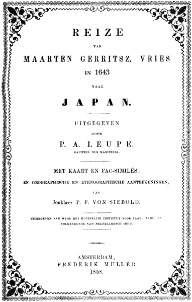 Reize van Maarten Gerritsz. Vries in 1643 naar het Noorden en Oosten van Japan / volgens het journaal gehouden door C.J. Coen, op het schip Castricum cover