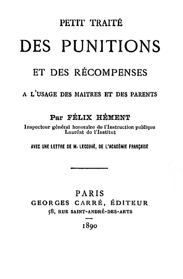 Petit traité des punitions et des récompenses à l'usage des maîtres et des parents cover