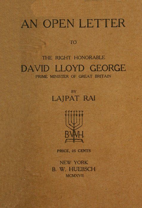 An Open Letter to the Right Honorable David Lloyd George / Prime Minister of Great Britain cover