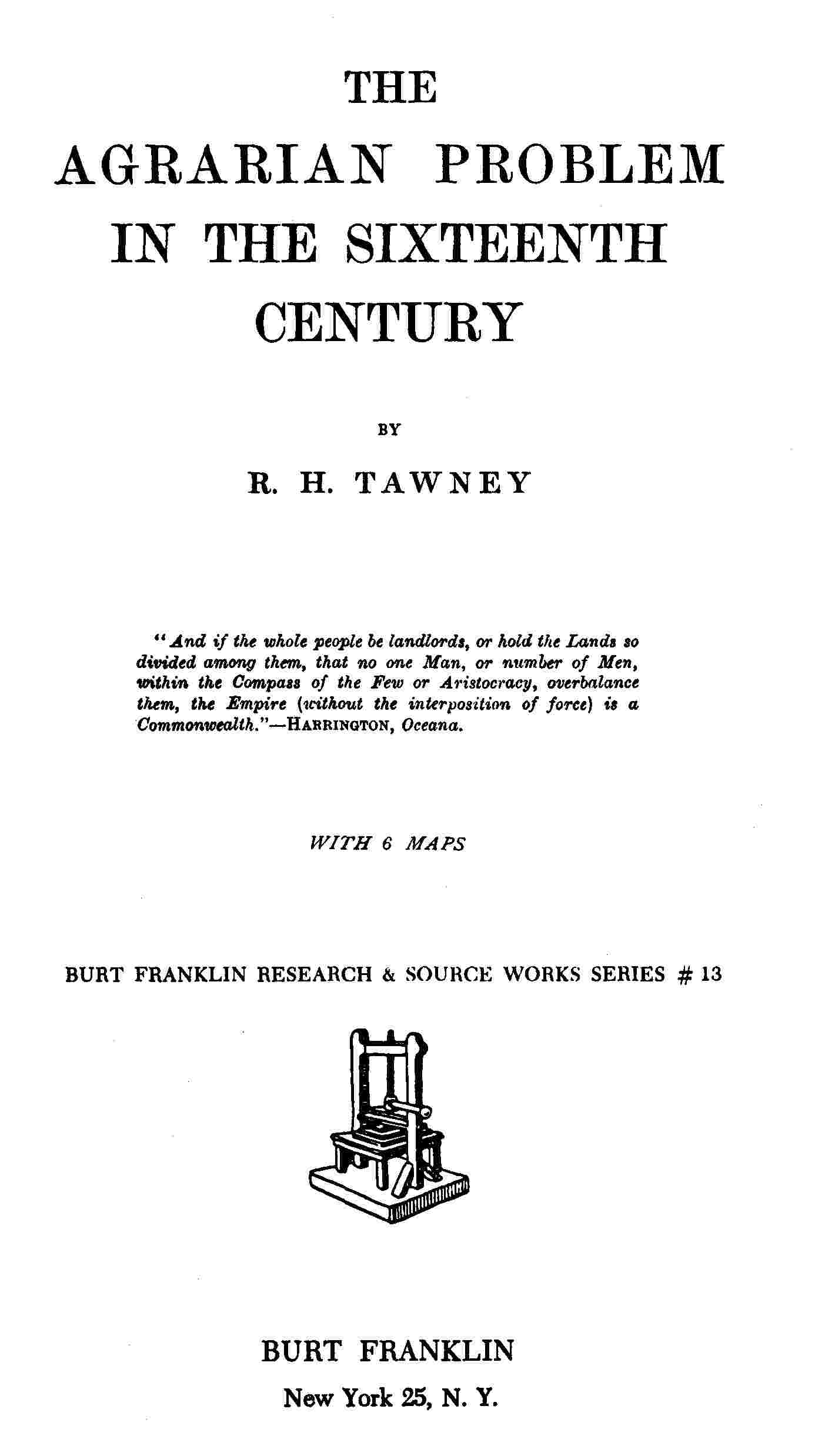 The Agrarian Problem in the Sixteenth Century cover