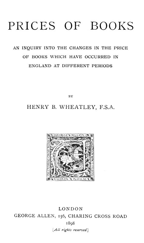 Prices of Books / An Inquiry into the Changes in the Price of Books which have occurred in England at different Periods cover