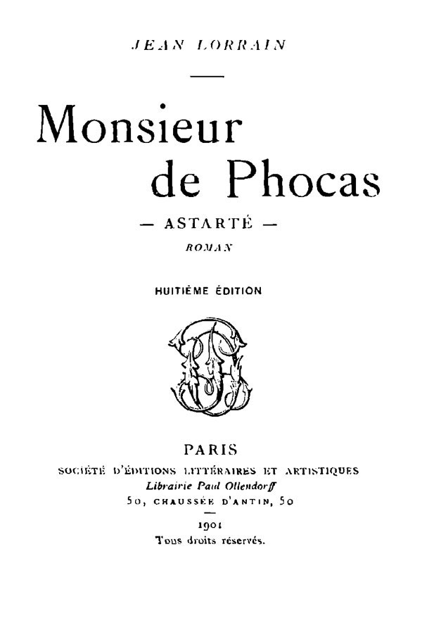 Monsieur de Phocas, Astarté: Roman cover