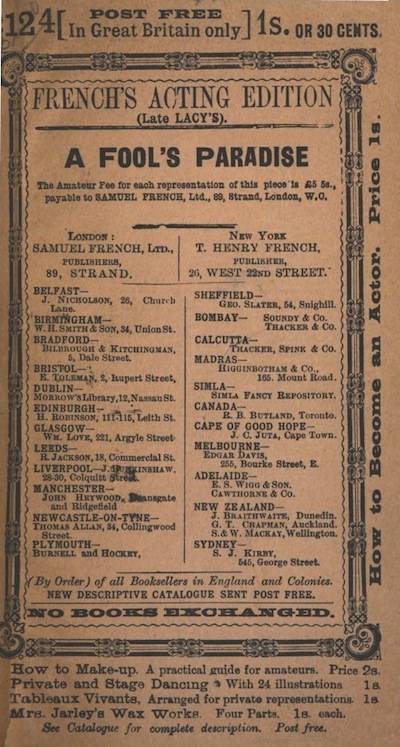 A Fool's Paradise: An Original Play in Three Acts cover