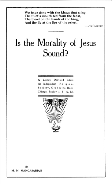 Is the Morality of Jesus Sound? / A Lecture Delivered Before the Independent Religious Society cover