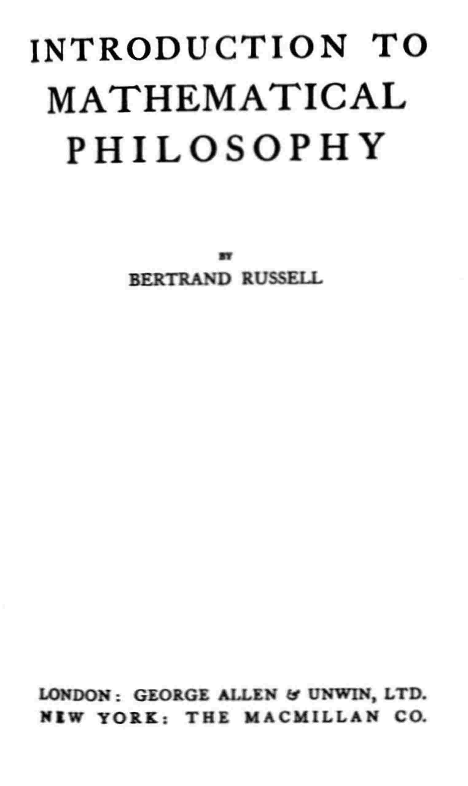 Introduction to Mathematical Philosophy cover