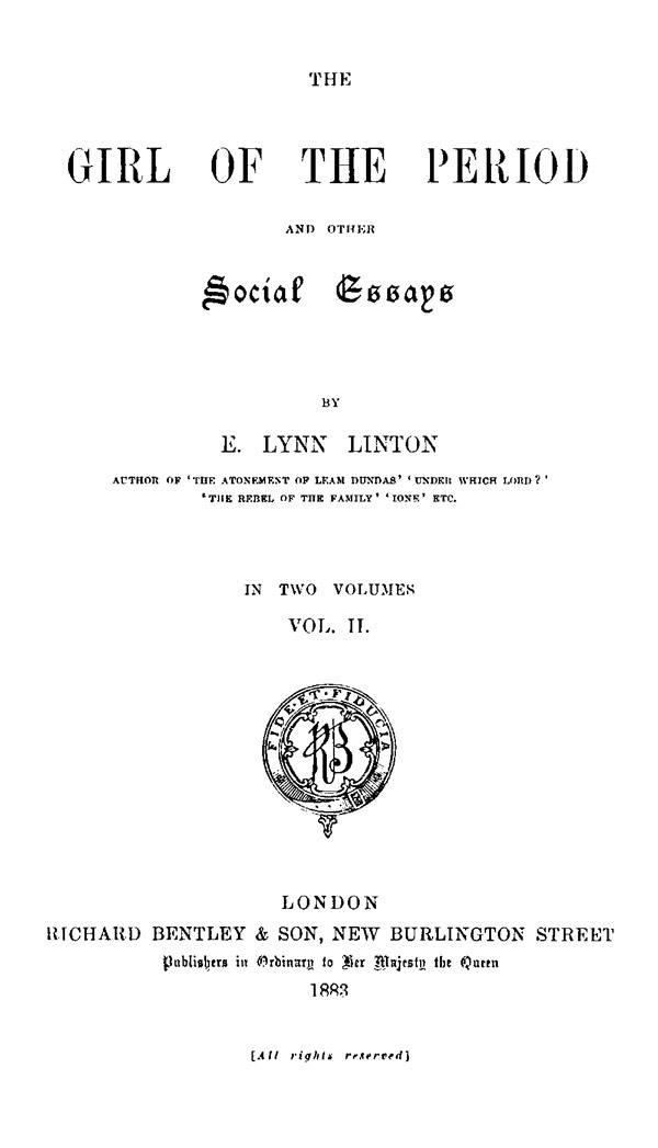 The Girl of the Period, and Other Social Essays, Vol. 2 (of 2) cover