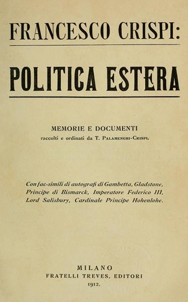 Politica estera: memorie e documenti cover