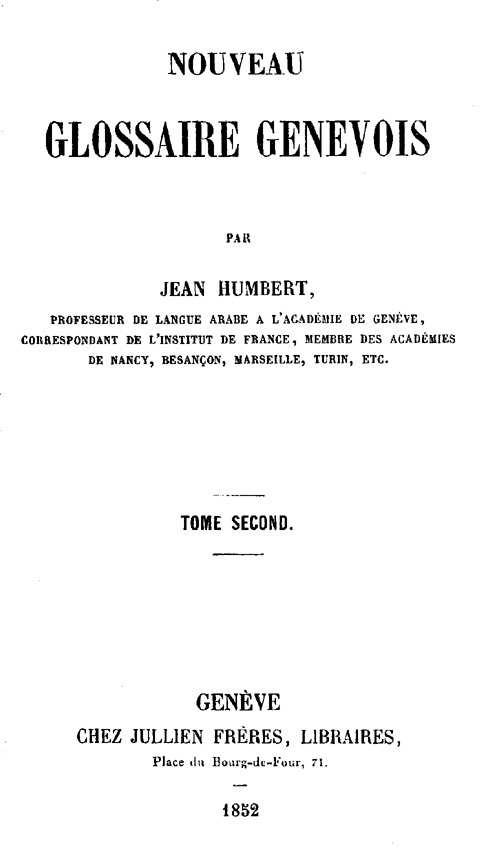 Nouveau Glossaire Genevois, tome 2/2 cover
