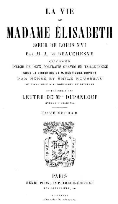 La Vie de Madame Élisabeth, soeur de Louis XVI, Volume 2 cover