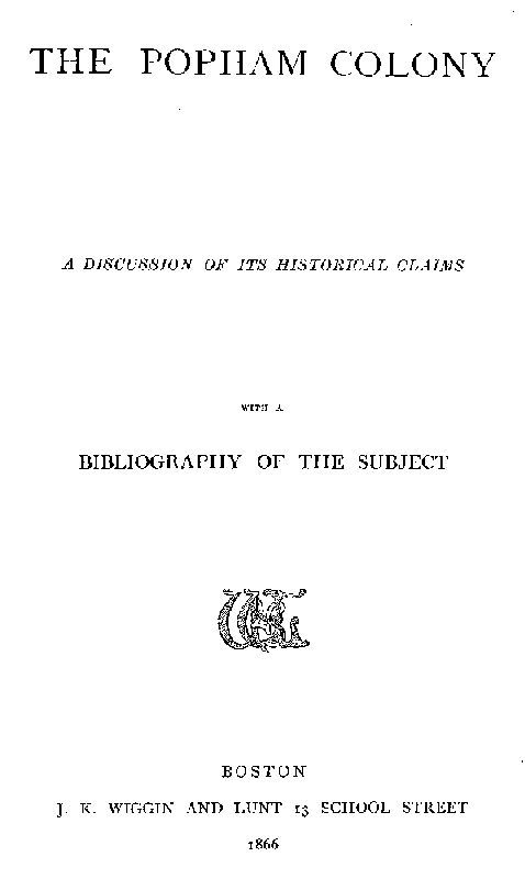 The Popham Colony cover