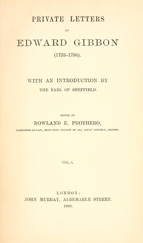 Private Letters of Edward Gibbon (1753-1794) Volume 1 (of 2) cover