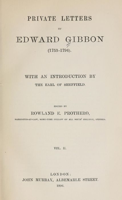 Private Letters of Edward Gibbon (1753-1794) Volume 2 (of 2) cover