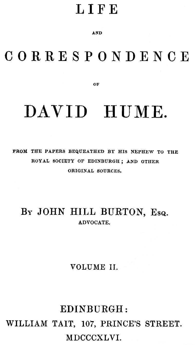 Life and Correspondence of David Hume, Volume 2 cover