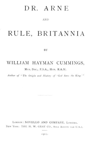 Dr. Arne and Rule, Britannia cover