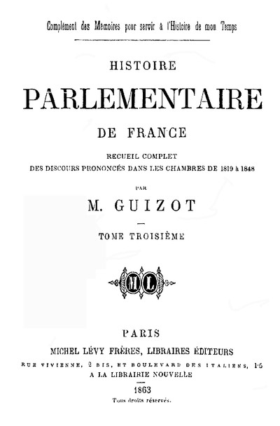 Histoire parlementaire de France, Volume 3. / Recueil complet des discours prononcés dans les chambres de 1819 à 1848 cover
