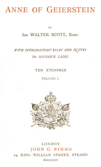 Anne of Geierstein; Or, The Maiden of the Mist. Volume 1 (of 2) cover