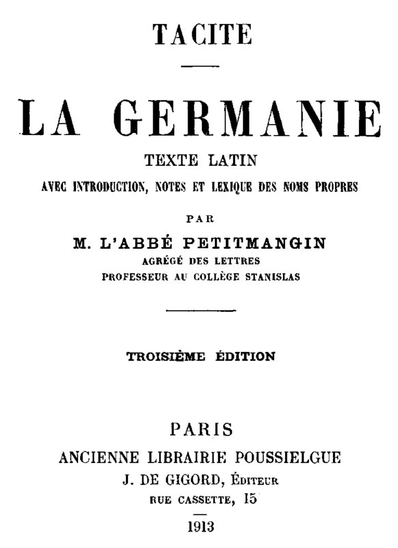 La Germanie / Texte latin avec introduction, notes et lexique des noms propres cover
