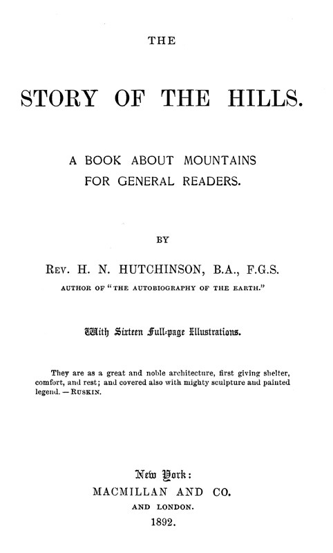 The Story of the Hills: A Book About Mountains for General Readers. cover