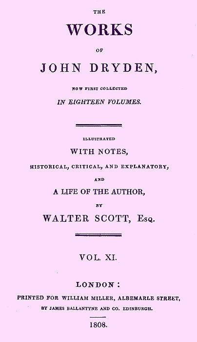 The works of John Dryden, now first collected in eighteen volumes. Volume 11 cover