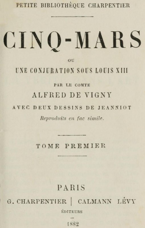Cinq-Mars; ou, Une conjuration sous Louis XIII (Tome 1 of 2) cover