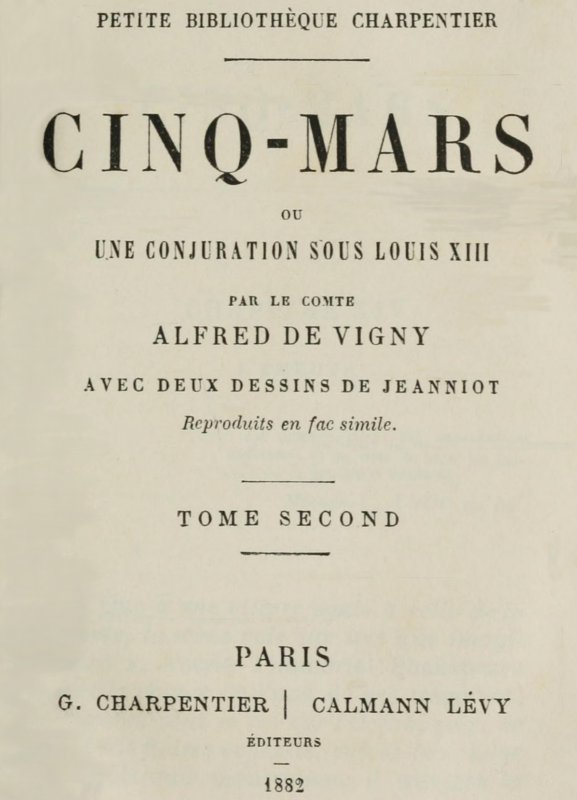 Cinq-Mars; ou, Une conjuration sous Louis XIII (Tome 2 of 2) cover