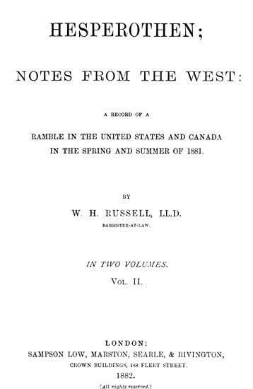Hesperothen; Notes from the West, Vol. 2 (of 2) / A Record of a Ramble in the United States and Canada in the Spring and Summer of 1881 cover