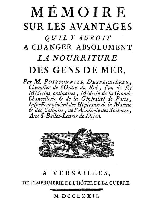 Mémoire sur les avantages qu'il y auroit à changer absolument la nourriture des gens de mer cover