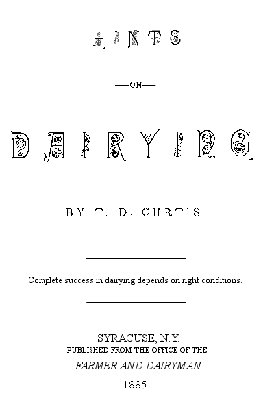 Hints on Dairying cover