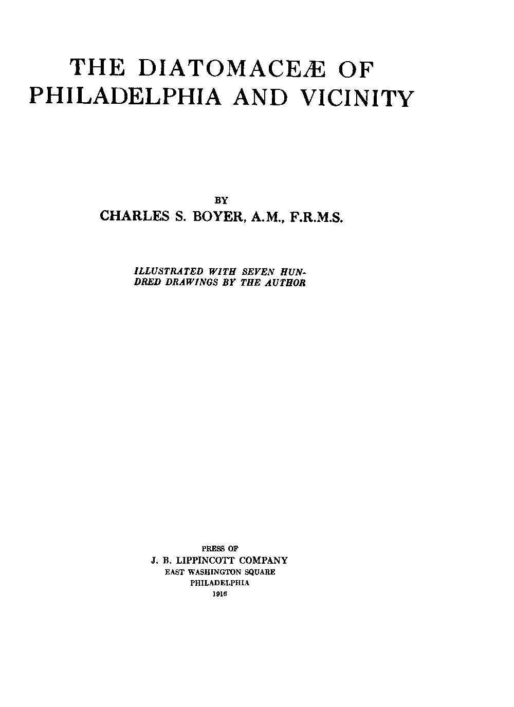 The Diatomaceæ of Philadelphia and Vicinity cover